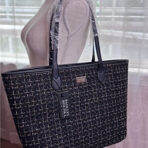 Badgley Mischka Black Tweed Tote with Metallic Accent, NWT